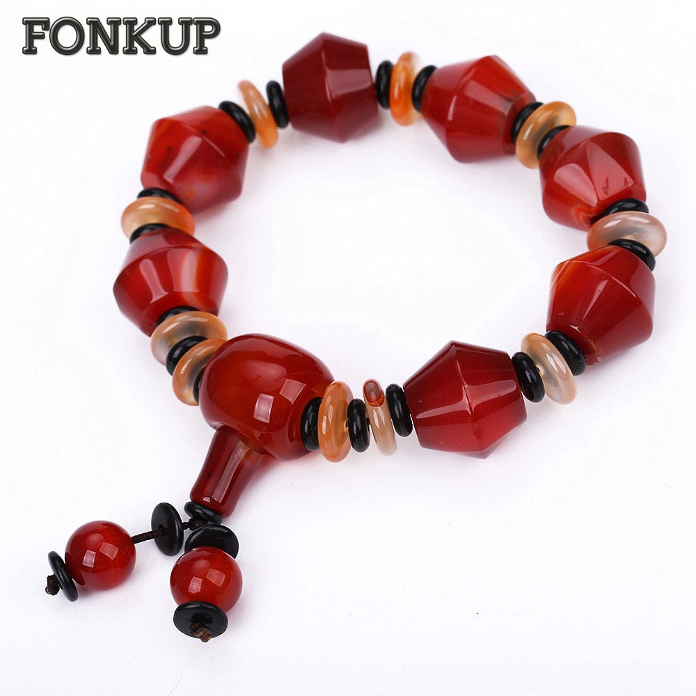 Forkup Red Hologram Bracelets Agate Gem Bangle Trendy Men Wristband Diamond Jewellery Geometric Crystal Spacer Bead Charm Reiki