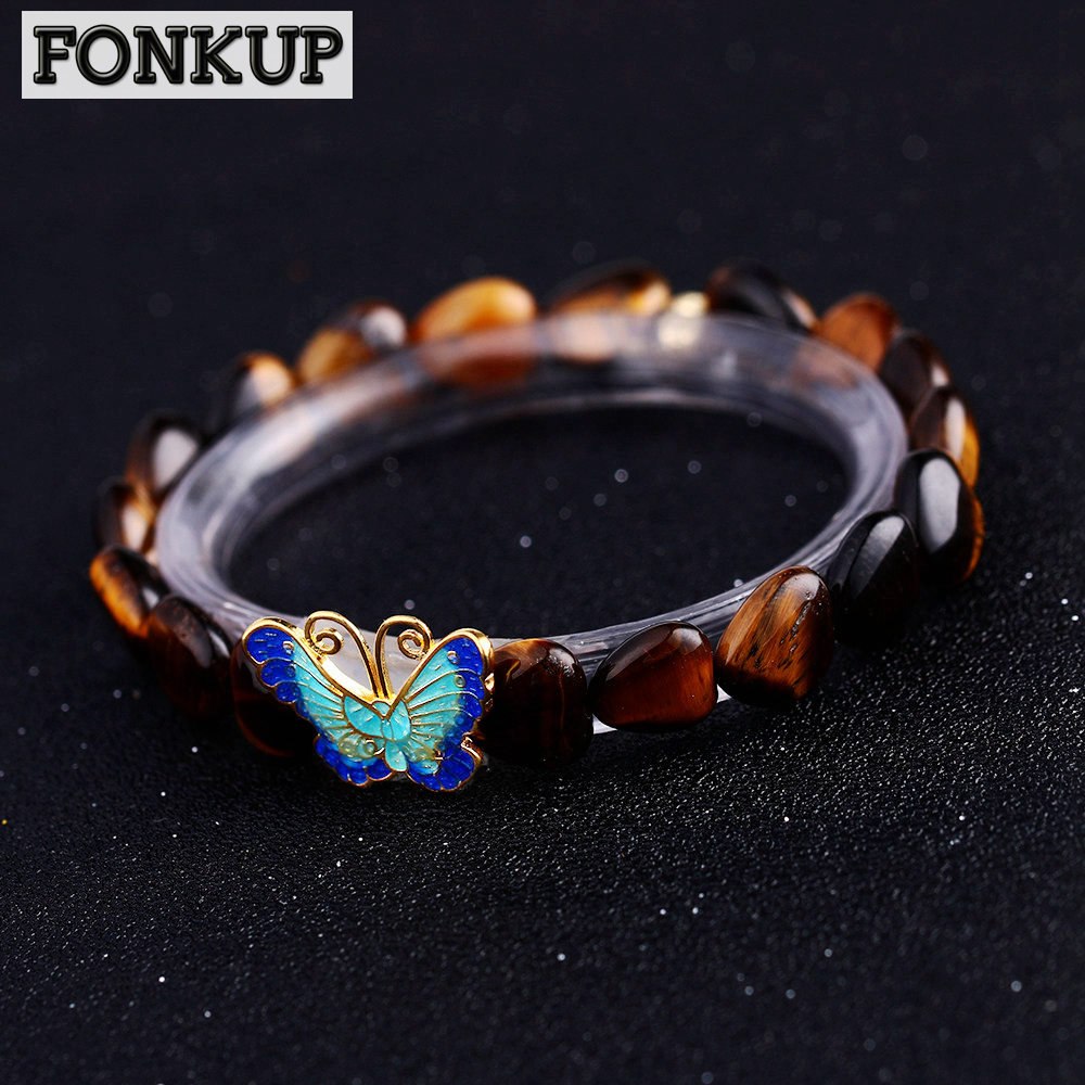 Forkup Tiger Eye Stone Bracelet Bohemia Women Power Wristlet Party 925 Silver Jewellery Geometric Simple Accessories Butterfly