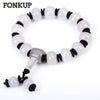 Forkup White Beaded Hand Chain Agate Strand Bracelets Men Engagement Jewelry Solid Color Accessories Punk Round Black Spacer Bag