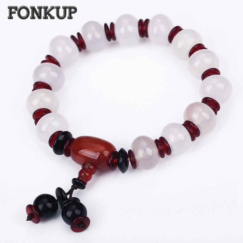 Forkup White Crystal Charm Bracelets Ethnic Men Accessories Agate Pulseira Party Jewellery Red Spacer Woven Bangle Original Base