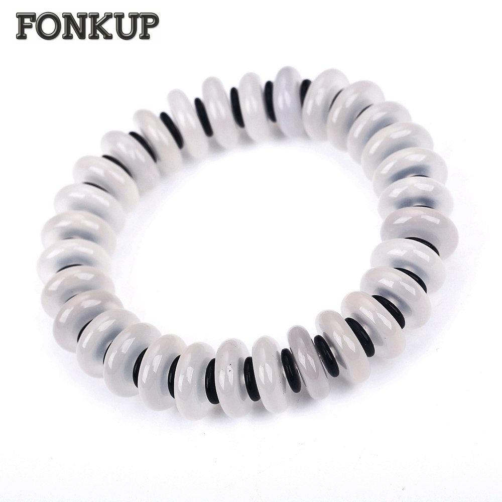 Forkup White Crystal Pulseira Agate Spacer Bracelets Vintage Men Jewelry Geometric Party Accessories Transparent Waterproof Gift