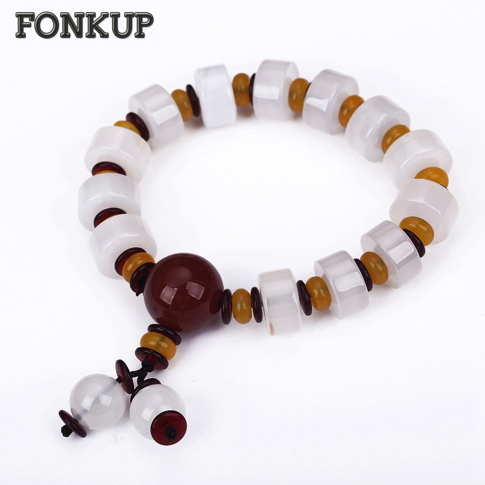 Forkup White Cylindrical Bracelets Agate Hand Chain Vintage Men Jewelry Round Accessories Anniversary Dolphin Gioielli Minecraft