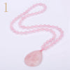 Forkup White Opal Necklace Pendant Bohemia Women Long Sweater Chain Bead Chain Jewelry Transparent Accessories Rose Quartz Reik