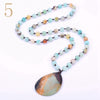 Forkup White Opal Necklace Pendant Bohemia Women Long Sweater Chain Bead Chain Jewelry Transparent Accessories Rose Quartz Reik