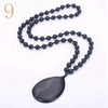 Forkup White Opal Necklace Pendant Bohemia Women Long Sweater Chain Bead Chain Jewelry Transparent Accessories Rose Quartz Reik