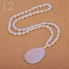 Forkup White Opal Necklace Pendant Bohemia Women Long Sweater Chain Bead Chain Jewelry Transparent Accessories Rose Quartz Reik