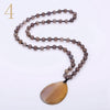Forkup White Opal Necklace Pendant Bohemia Women Long Sweater Chain Bead Chain Jewelry Transparent Accessories Rose Quartz Reik