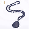Forkup White Opal Necklace Pendant Bohemia Women Long Sweater Chain Bead Chain Jewelry Transparent Accessories Rose Quartz Reik