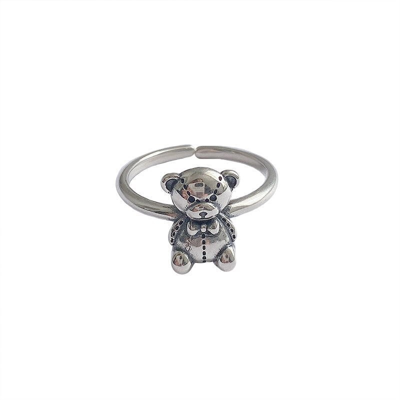 Foxanry 925 Sterling Silver Finger Rings for Women  Trendy Elegant Cute Bear Accessories Vintage Party Jewelry Gift