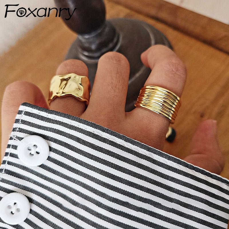 Foxanry Minimalist 925 Sterling Silver Engagement Rings  Trends France Gold Plated Multilayer Geometric Bride Jewelry Gifts