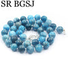 Free Ship 10mm Blue Apatite Round Gems Beads Knot Natural Stone Chocker Women Jewelry Necklace Strand 17.5inch