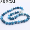 Free Ship 10mm Blue Apatite Round Gems Beads Knot Natural Stone Chocker Women Jewelry Necklace Strand 17.5inch