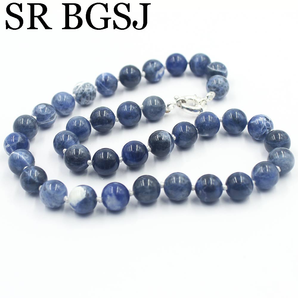 Free Ship 10mm Blue Sodalite Round  Beads Knot Genuine Stone Chocker Women Jewelry Necklace Strand 17.5