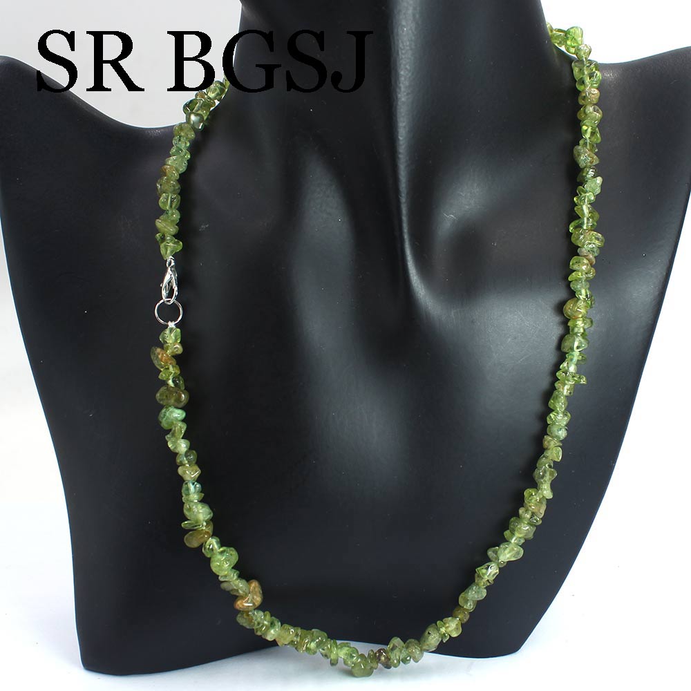 6-8mm Natural Peridot Gems Chips Stone For Wedding Jewelry Bohemian Chokers Necklace 18inch
