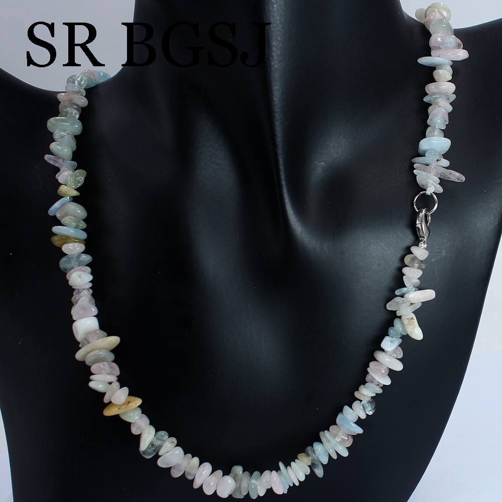6-8mm Natural Stone Morganite Gems Chips Stone For Women Chokers Necklace 18inch