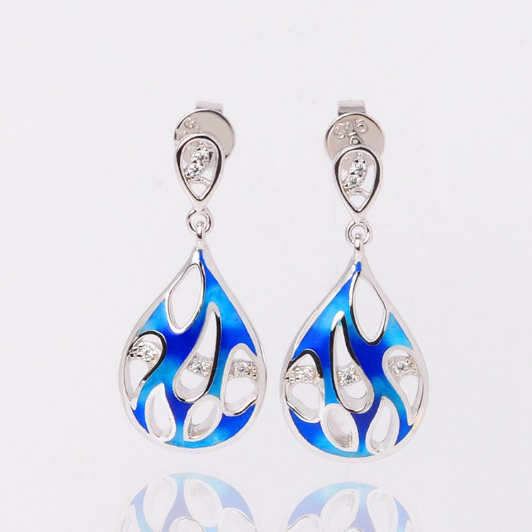 925 Silver Enamel Earrings For Women Cubic Zirconia Earring Blue is pure and fresh and lovely Enamel earrings