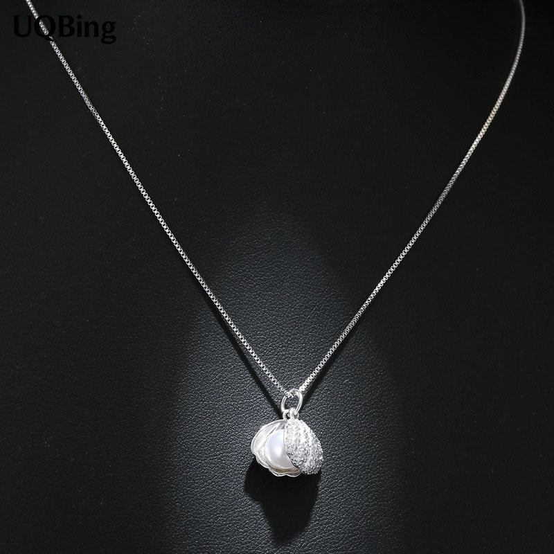 925 Sterling Silver Necklace Shell Pearl Necklaces&Pendants Jewelry Collar Colar de Plata