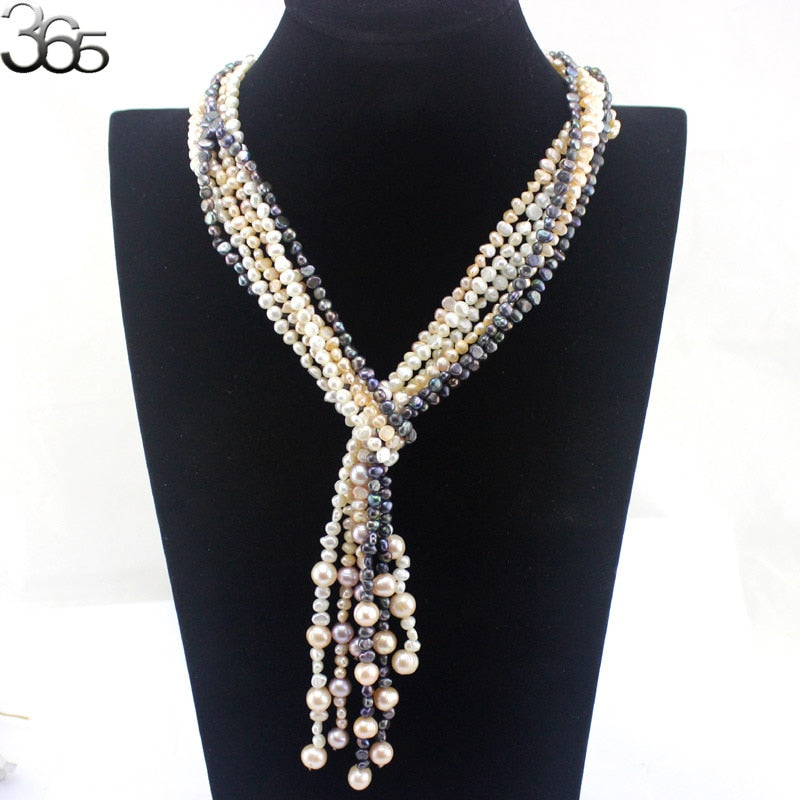BGSJ  4-5mm Freeform& 9-10mm Round Freshwater Pearl Knot Jewelry Long Necklace Strand 50