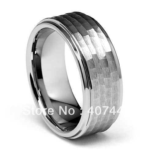 Cheap Price USA Brazil Russia Hot Sales 8mm Silver Brush Hammer Hit Tungsten Carbide Ring New Men's Wedding Band