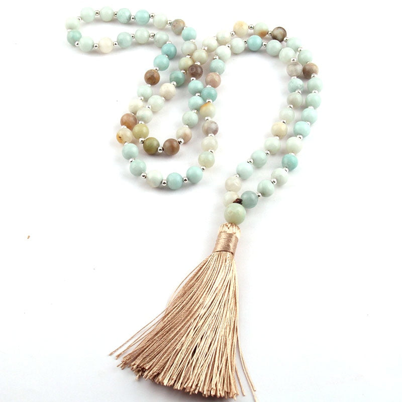 Fashion Natural Semi Precious Stones Bohemian Tribal Jewelry Women Ethnic Tassel Necklace