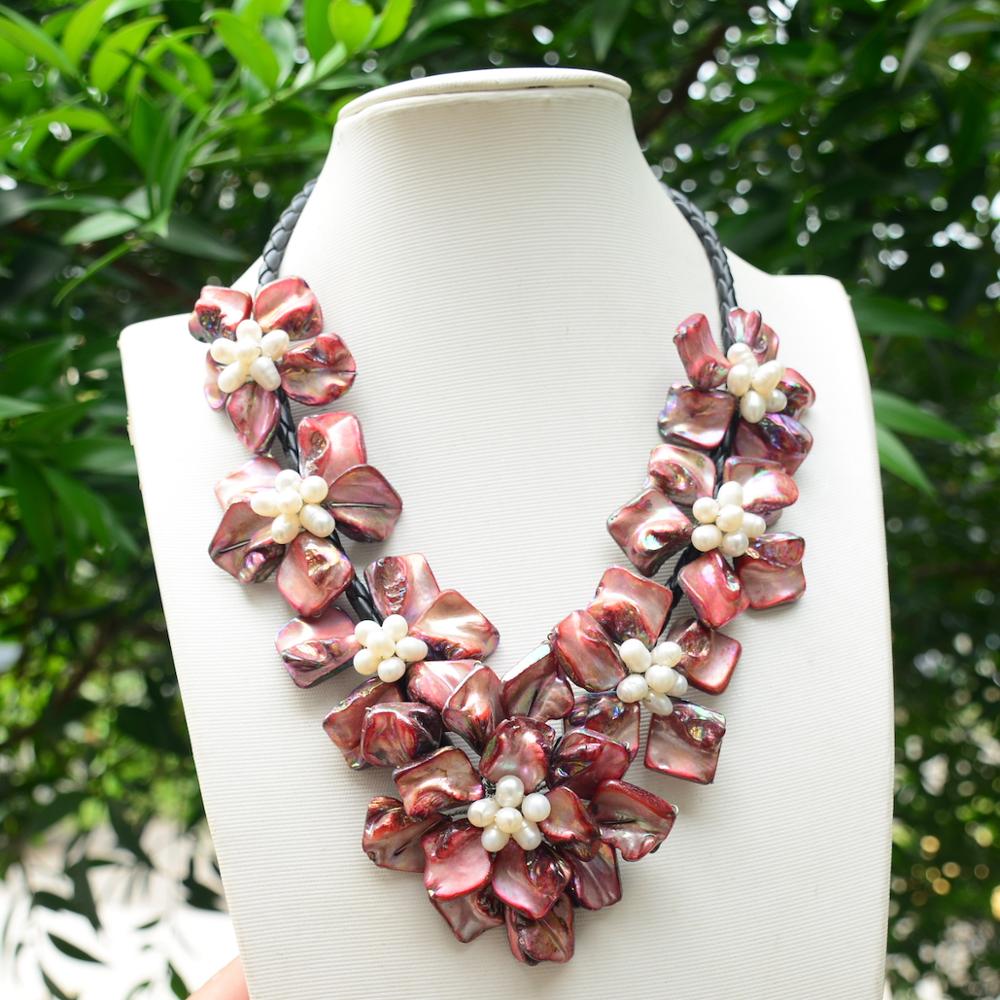 Wine Red Shell Flower Choker Necklace Necklaces for Women