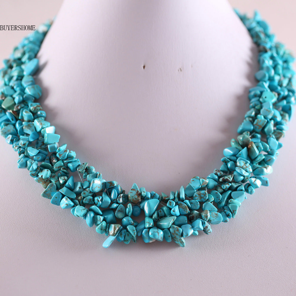 Jewelry 4X8MM Blue Howlite C Beads Nylon Line Weave Necklace 18 1Pcs E034