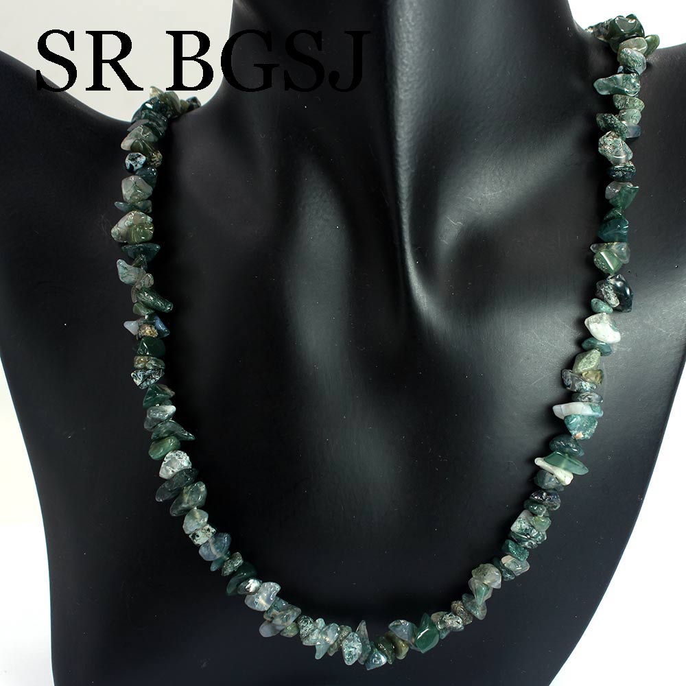 Gift Packed 6-8mm Natural Moss Agat Gems Chips Stone For Women Bohemian Chocker Necklace 18inch