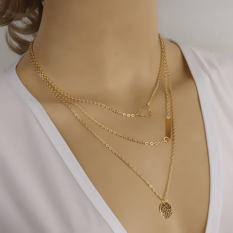 Gifts 2020 New Fashion Charm Jewelry Accessories Geometric Sequins Multi-layer Chain Gold Necklace Women
