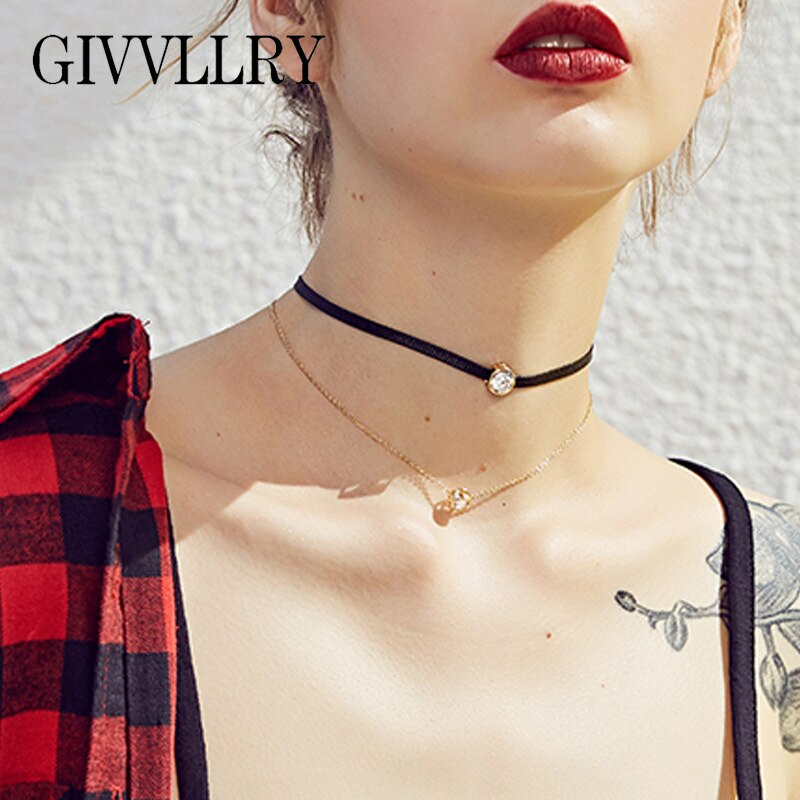 Kpop Crystal Pendant Choker Necklaces For Women Simple Leather Chain Necklace Friends Street Jewelry Gift