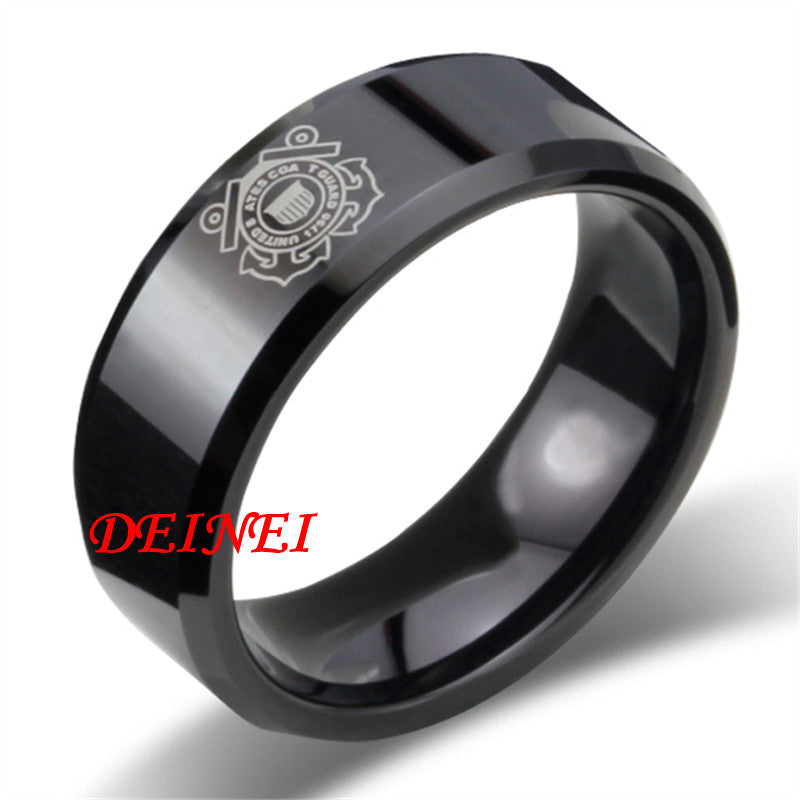 USA UK Ca Russia Brazil Hot Sales 6MM Black Pipe Comfort Fit US Coast Guard Design Men's Tungsten Wedding Ring