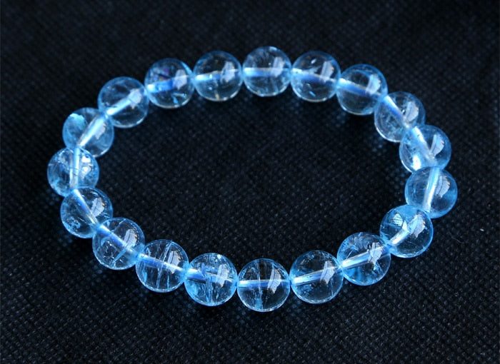 Wholesale High Quality Clear Genuine Blue Topaz Finished Stretch Bracelets Round Beads 10mm Fit Jewelry DIY 02975