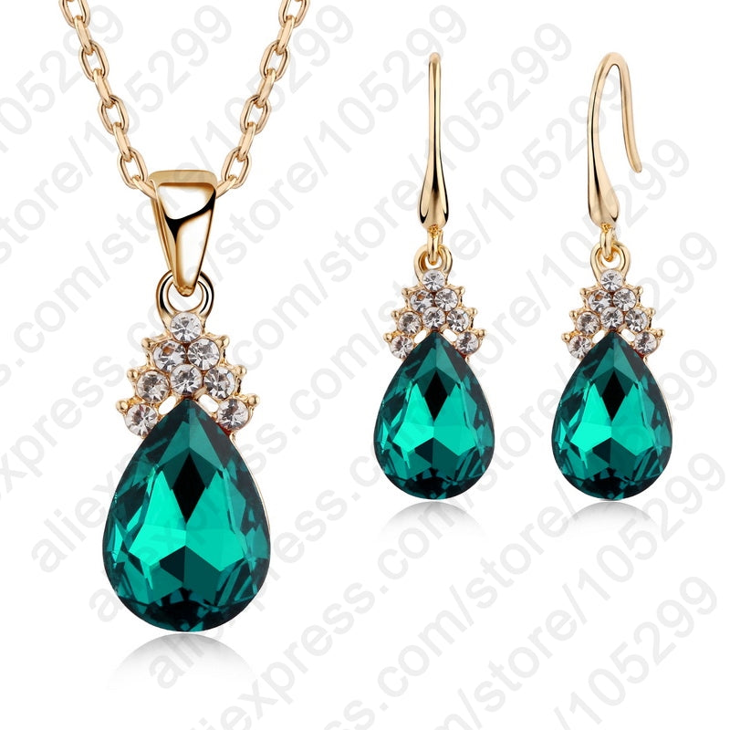 Yellow Gold Color Clear Austiran Crystal Necklace/ Earring Women Wedding Jewelry Sets
