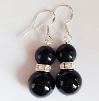 Free shipping 4Pairs 4Colors 8-10mm Gemstones Round Beads Dangle Silver Hook Earrings AAA+