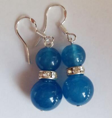 Free shipping 4Pairs 4Colors 8-10mm Gemstones Round Beads Dangle Silver Hook Earrings AAA+