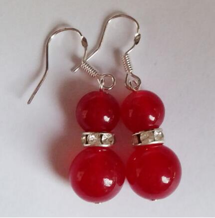 Free shipping 4Pairs 4Colors 8-10mm Gemstones Round Beads Dangle Silver Hook Earrings AAA+