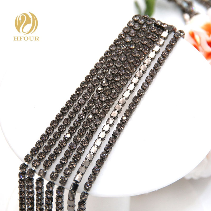 5yard/pack  Metal black base Gray glass Rhinestones Cup Chain DIY Wedding decoration Accessories