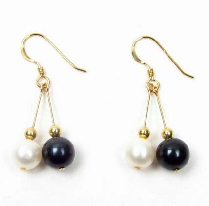 Free shipping HOT NEW AAA NATURAL BLACK PEARL EARRINGS 14K/20 YELLOW HOOK