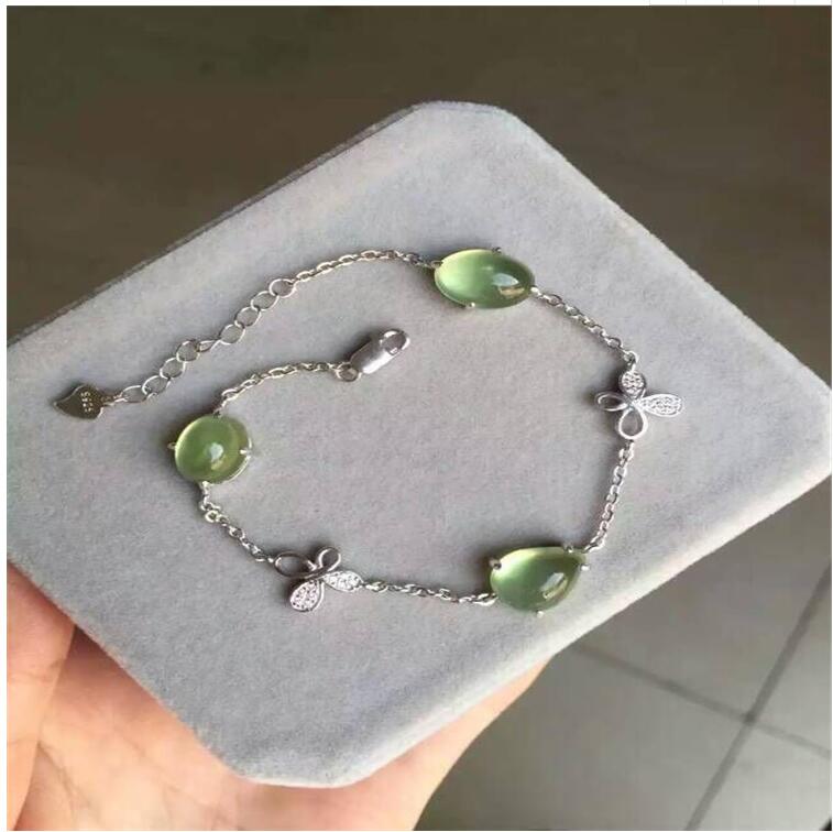 Free shipping Natural and real Prehnite 925 sterling silver Fine jewelry gems 5*7mm 3pcs
