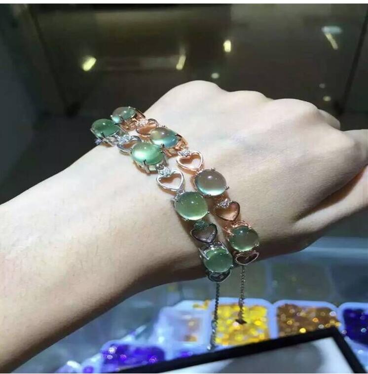 Free shipping Natural and real Prehnite Bracelets 925 sterling silver Fine jewelry gems 8*10mm 4pcs