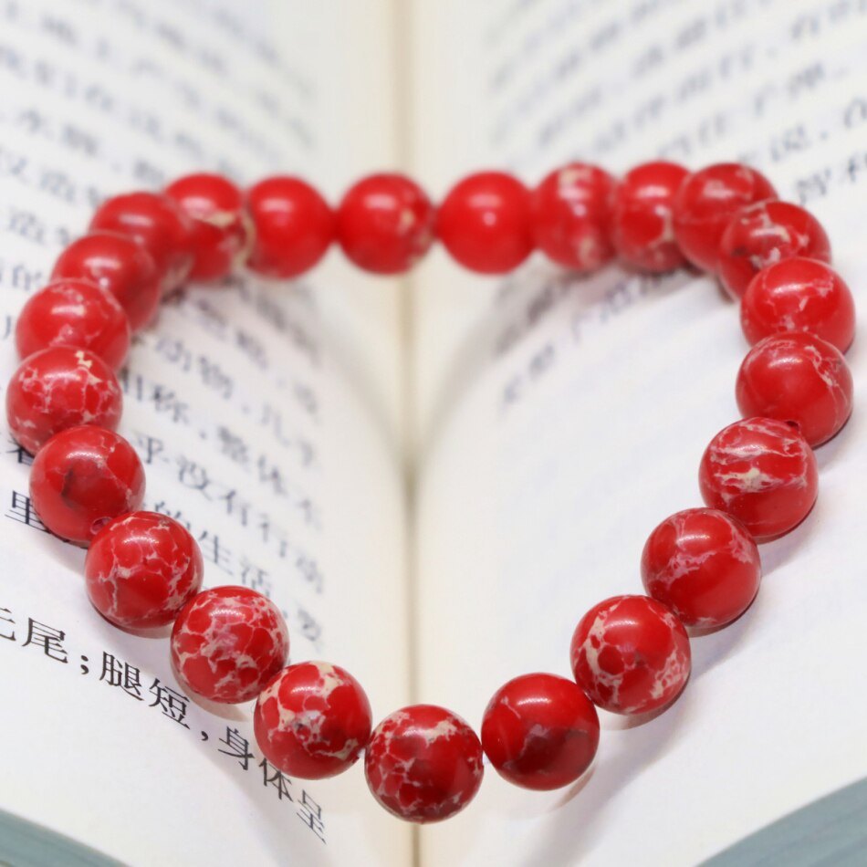 8mm red natural imperial beads bracelet women round semi-precious stone elegant jewelry 7.5inch B2001
