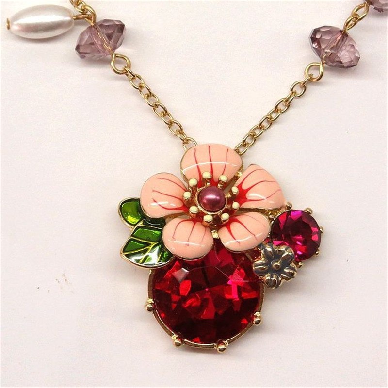 Free shipping fashion woman new jewelry Imitation pearls synthetic gem flower pendant necklace ladies accessories Red yellow
