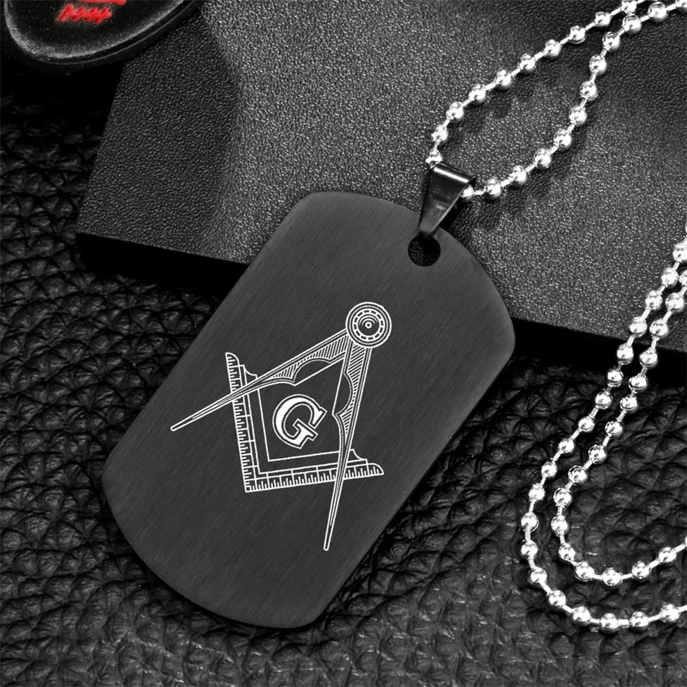 FreeMason Symbol Printed Rectangle Stainless Steel Dog Tag Pendant Necklace Jewelry Gifts