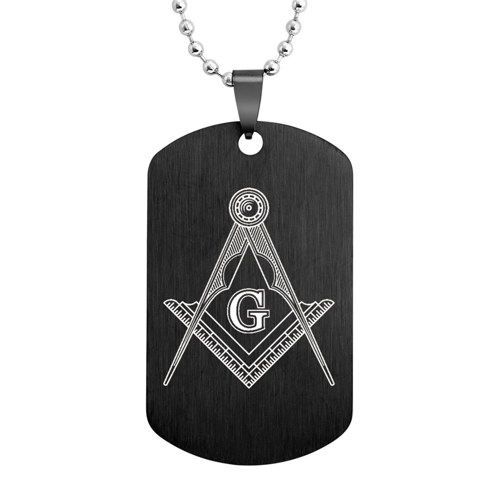 FreeMason Symbol Printed Rectangle Stainless Steel Dog Tag Pendant Necklace Jewelry Gifts