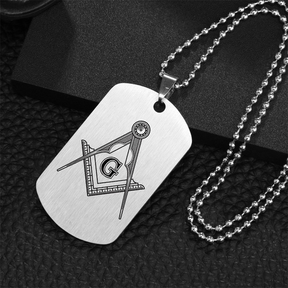 FreeMason Symbol Printed Rectangle Stainless Steel Dog Tag Pendant Necklace Jewelry Gifts