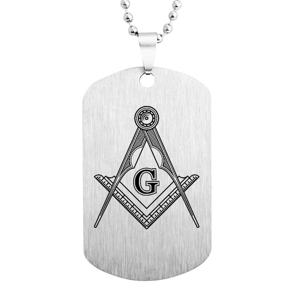 FreeMason Symbol Printed Rectangle Stainless Steel Dog Tag Pendant Necklace Jewelry Gifts