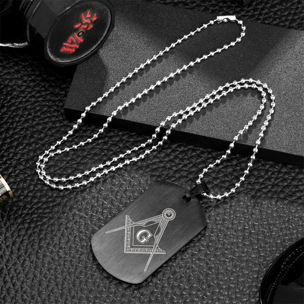 FreeMason Symbol Printed Rectangle Stainless Steel Dog Tag Pendant Necklace Jewelry Gifts