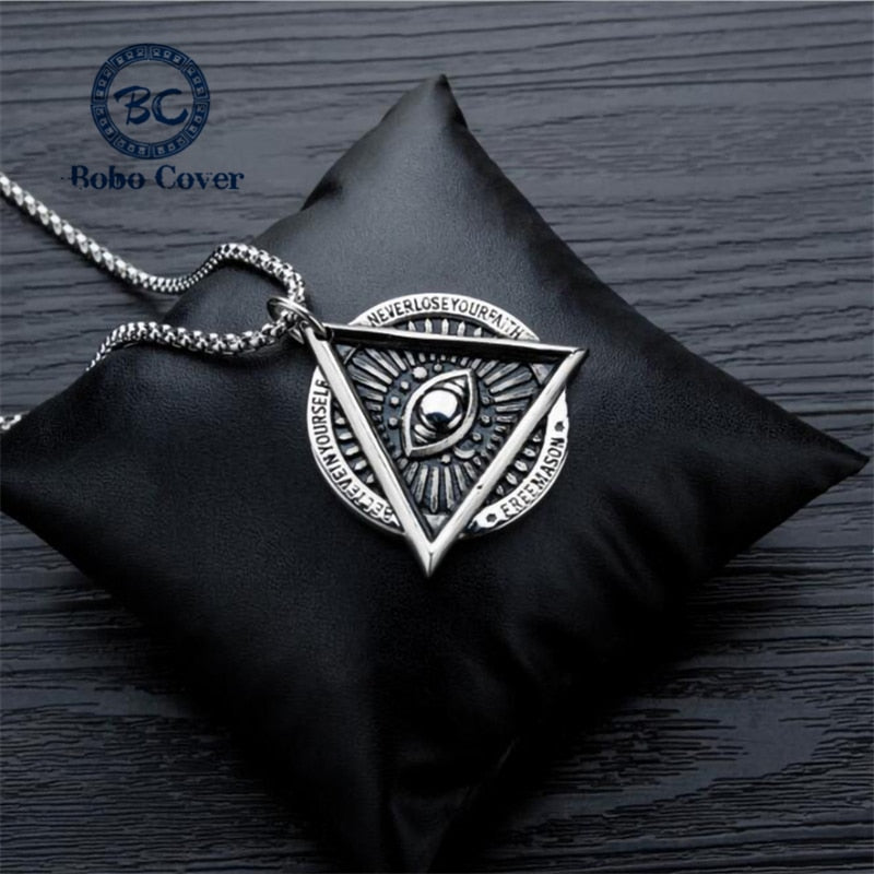 Freemason Demon Eye Men's Necklace Pendant Stainless Steel Letter Chain Meaning Never Lose Faith Believe Your Self Punk Jewelry