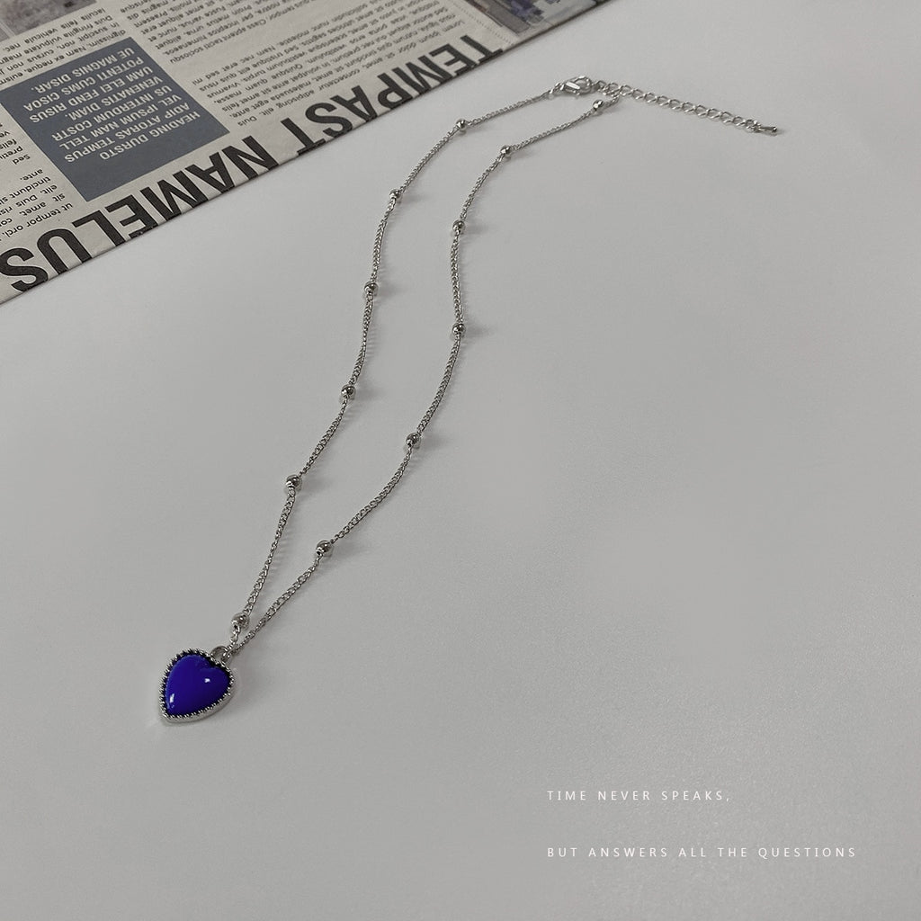 French Discolored Love Heart Pendant Necklace for Women Beaded Chain Choker Necklaces Accessories