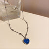 French Discolored Love Heart Pendant Necklace for Women Beaded Chain Choker Necklaces Accessories