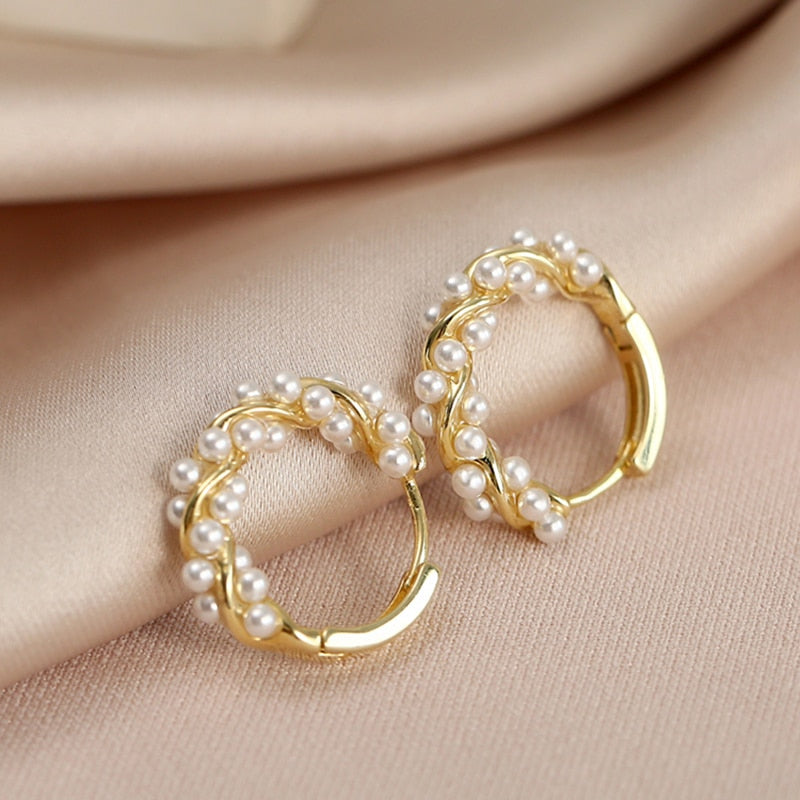 French Elegant Design Jewelry Round Twist Pearl Earrings Elegant Women's Daily Work Accessories